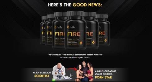 Clubhouse Fire supplement bottle shown at end of sales page